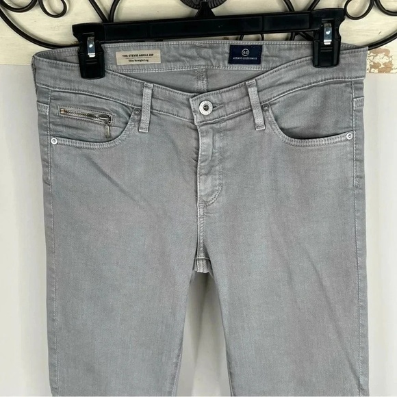 AG Adriano Goldschmied Gray Denim Stevie Ankle Zip Slim Straight Leg Jeans 27R - Picture 3 of 15